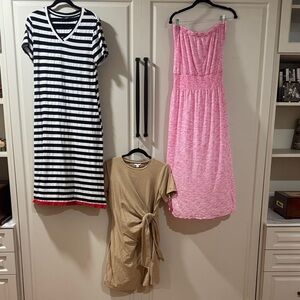 Tommy Hilfiger Striped Black and White Dress, Pink Dress, and Tan Dress Set